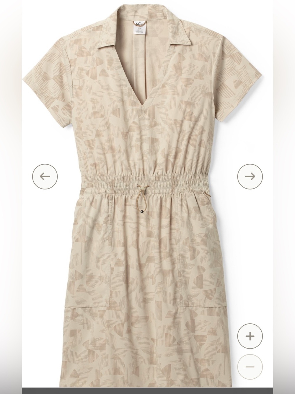 NWT REI Trailmade Beige Short-Sleeve Drawstring Waist Dress Sz L